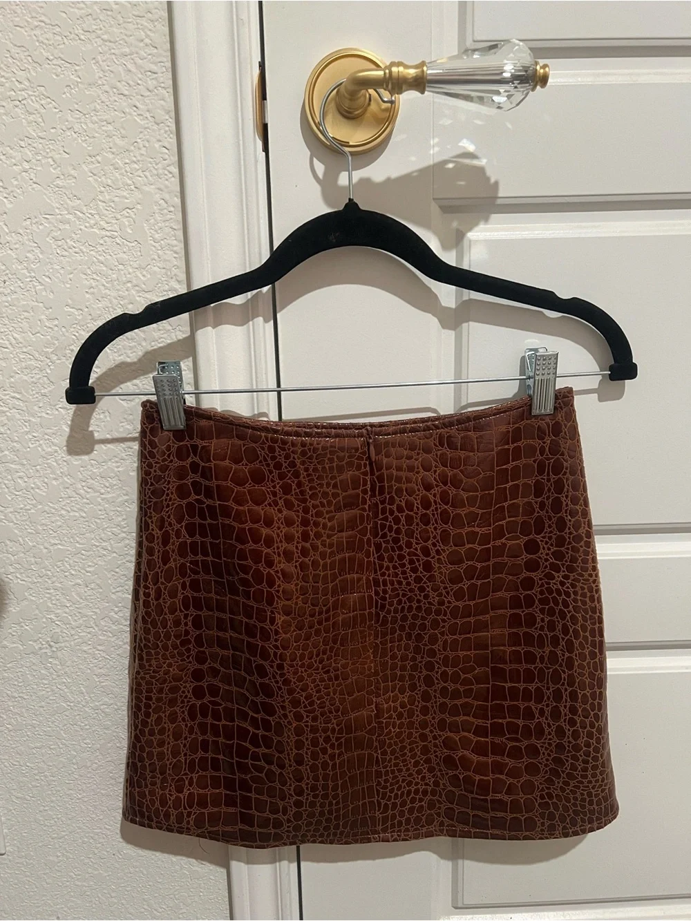 Motel Rocks Brown Croc-Embossed Mini Skirt